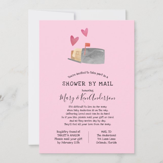 Invitation Baby shower longue distance par courrier (Devant)