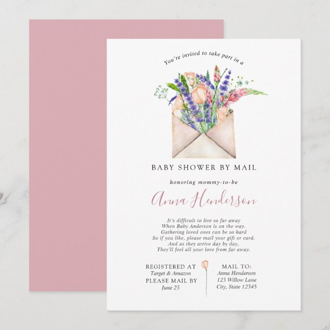 Invitation Baby shower longue distance par courrier (Devant / Derrière)