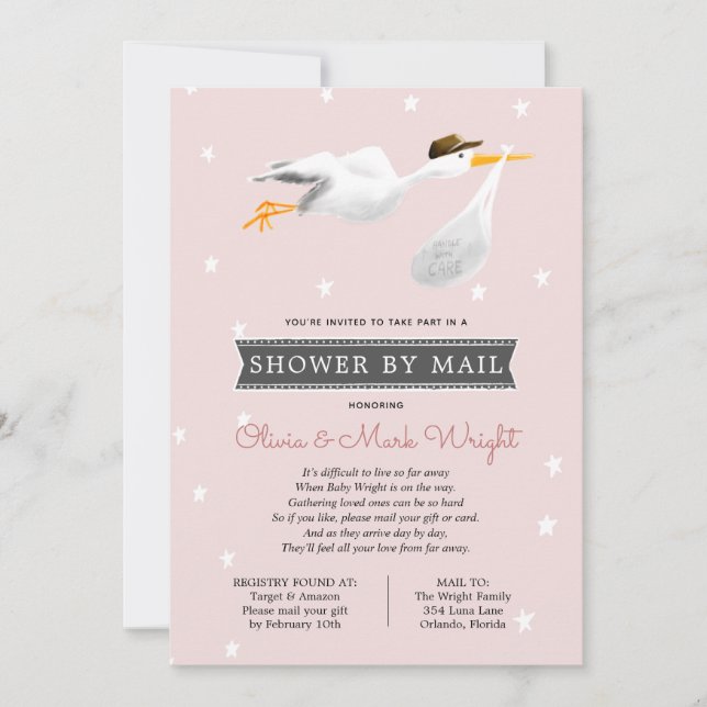 Invitation Baby shower longue distance par courrier (Devant)