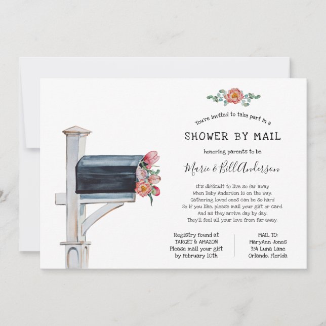 Invitation Baby shower longue distance par courrier (Devant)