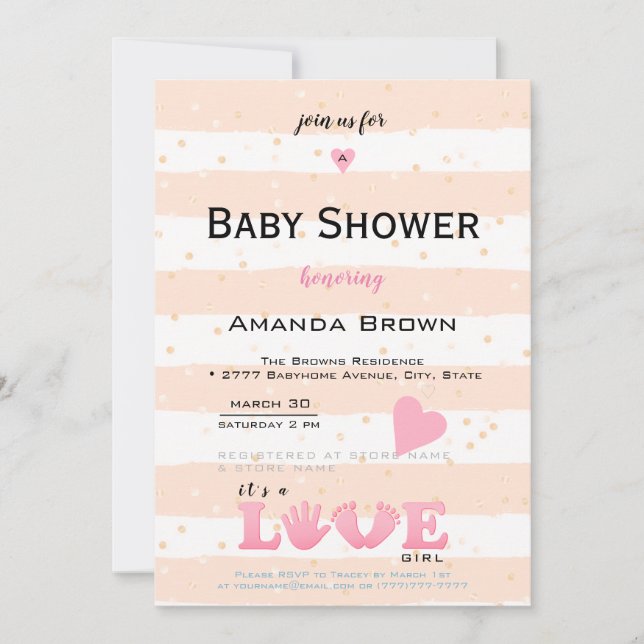 Invitation Baby shower Love Baby Girl (Devant)