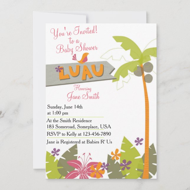 Invitation Baby shower Luau (Devant)