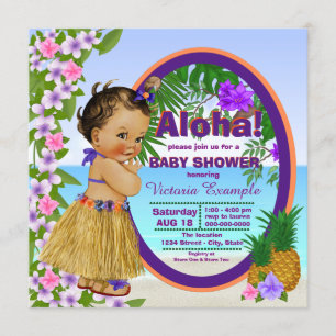 Invitation Baby Shower Luau Tropical Fille Hula Hawaïenne