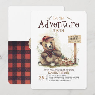 Invitation Baby shower Lumberjack Woodland Little Bear Cub