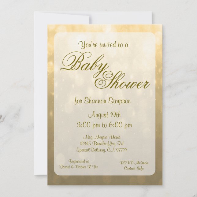 Invitation Baby shower | Lumières Gold Bokeh (Devant)