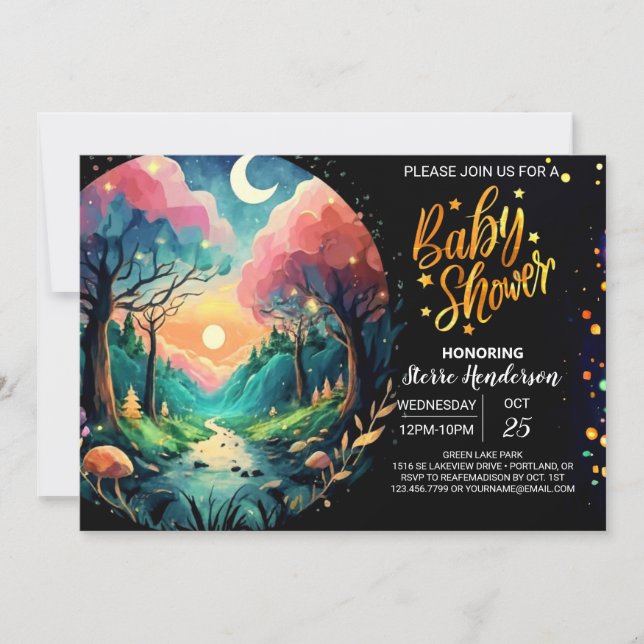 Invitation Baby shower lunaire de lucioles chic (Devant)