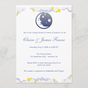 Invitation Baby shower Lune, étoiles et nuages