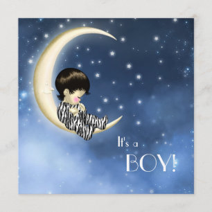 Invitation Baby shower Lune jaune bleu