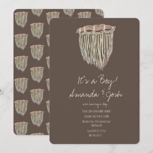 Invitation Baby shower Macrame accrochage Rustique Boho