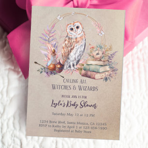 Invitation Baby shower Magic Owl Girl Wizard