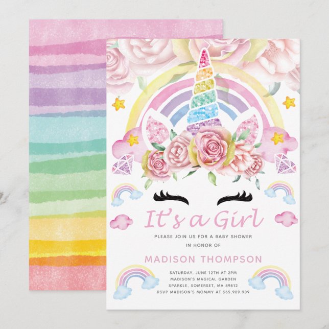 Invitation Baby shower magique de la fête Unicorn (Devant / Derrière)