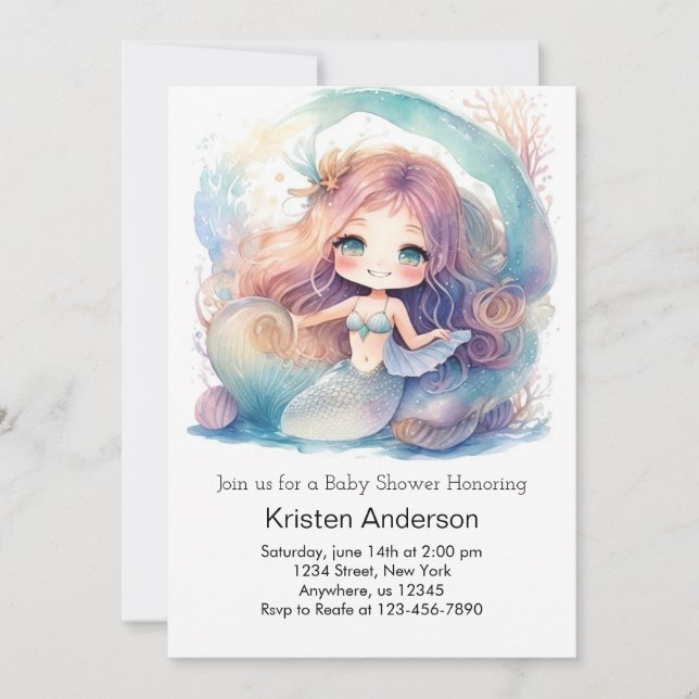 Invitation Baby shower magique de sirène sous-marine enchanté (Devant)