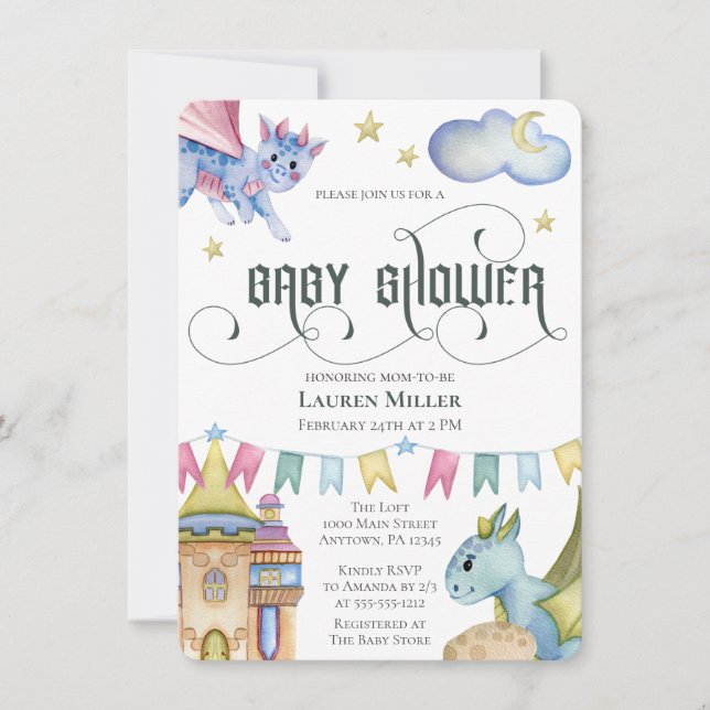 Invitation Baby shower magique Fairytale Dragon (Devant)