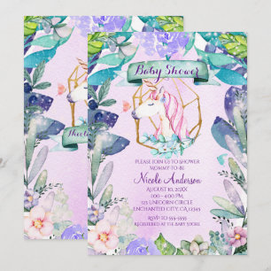 Invitation Baby shower magique Unicorn de la forêt enchantée