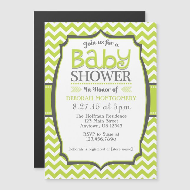 Invitation Baby shower magnétique Lime Green Chevr (Devant / Derrière)