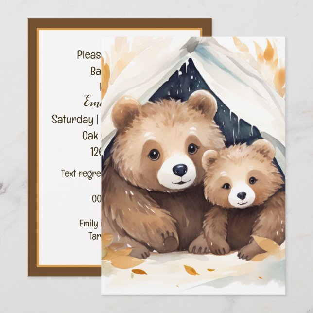 Invitation Baby shower Mama Bear et Cub (Devant / Derrière)
