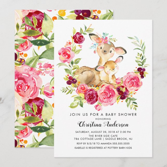 Invitation Baby shower Maman & Baby Deer (Devant / Derrière)