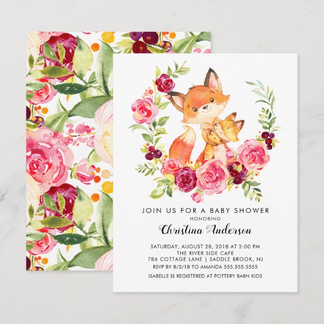 Invitation Baby shower Maman & Baby Fox (Devant / Derrière)