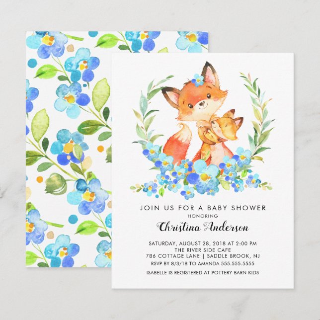 Invitation Baby shower Maman & Baby Fox (Devant / Derrière)