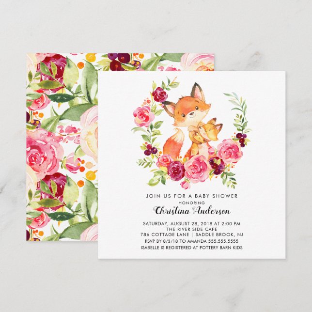 Invitation Baby shower Maman & Baby Fox (Devant / Derrière)