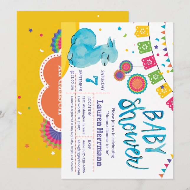Invitation Baby shower Mamma llama (Devant / Derrière)
