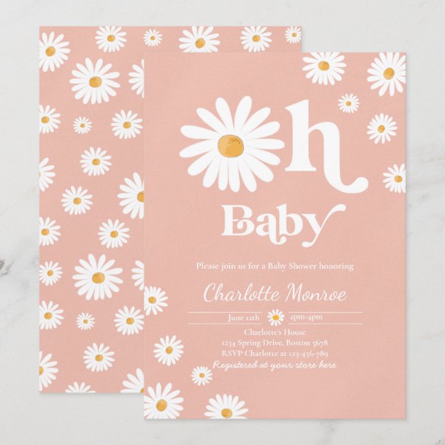 Invitation Baby shower marguerite Bohème Floral Chic Baby sho (Devant / Derrière)