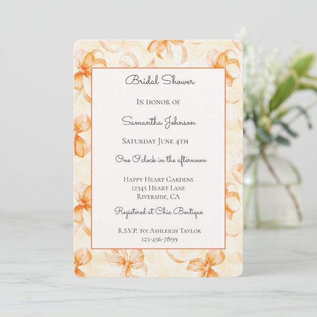 Invitation Baby Shower Mariage aux Rubans Orange   (Debout devant)