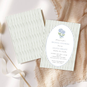 Invitation Baby Shower Mariage Hydrangea Bleue et Rayures