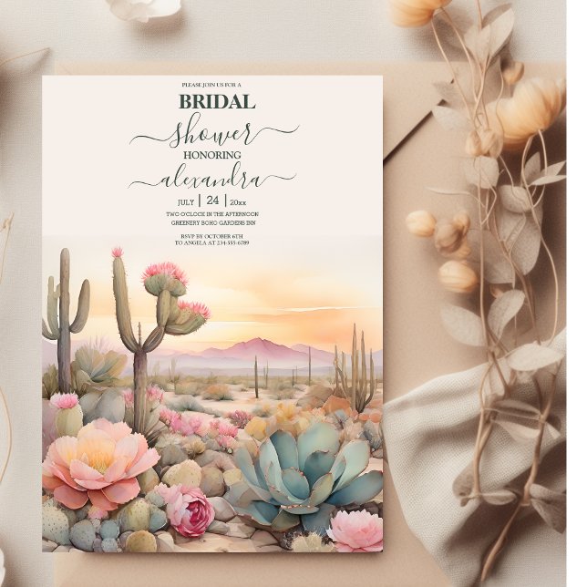 Invitation Baby Shower Mariage Illustré Cactus de Désert à l' (Créateur téléchargé)