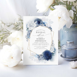 Invitation Baby Shower Mariage Moderne Fleurs Bleu Poussiéreu