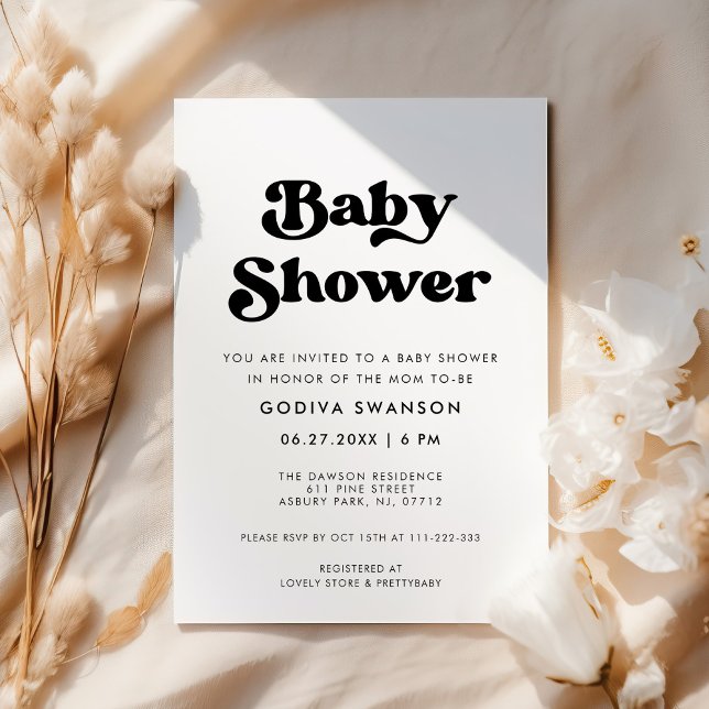 Invitation Baby shower mariage noir et blanc rétro élégant (Créateur téléchargé)