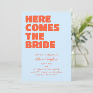 Invitation Baby Shower Mariage Typographie Gras Bleu Clair Or