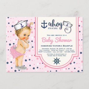 Invitation Baby shower Marin Bleu Rose
