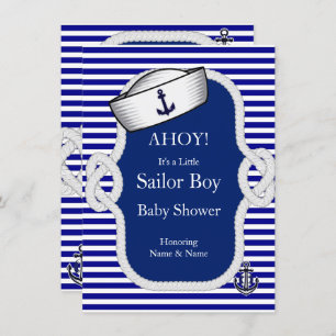 Invitation Baby shower marin Casquette Boy Blue Stripe