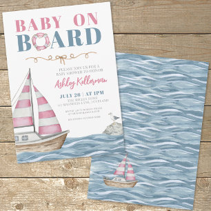 Invitation Baby shower marin rose pour bébé