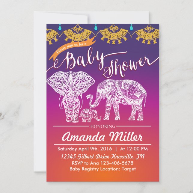 Invitation Baby shower marocain - Inspiration indienne - Inde (Devant)