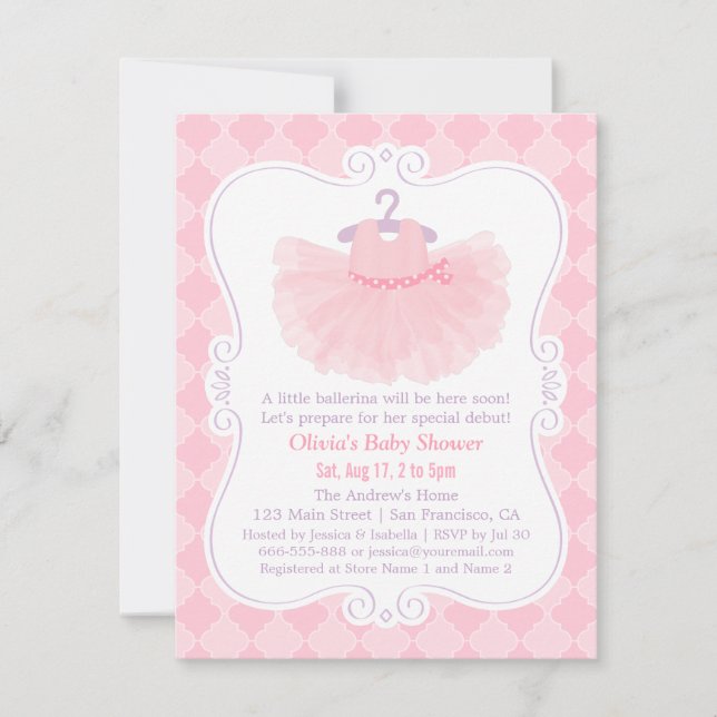 Invitation Baby shower marocain rose de fille de tutu de (Devant)