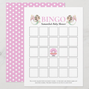 Invitation Baby Shower Marron Mermaid Bingo Sous L'Océan Rose