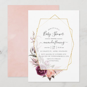 Invitation Baby Shower Marsala et Blush à motifs géométriques