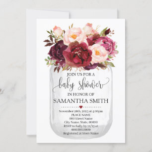 Invitation Baby shower Marsala Floral Mason Jar Pays Chic
