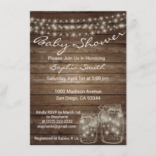 Invitation Baby shower Mason Jar en bois rustique moderne