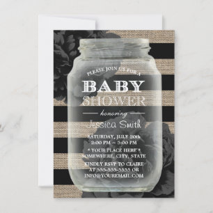 Invitation Baby shower Mason Jar Rustic Burlap Stripes