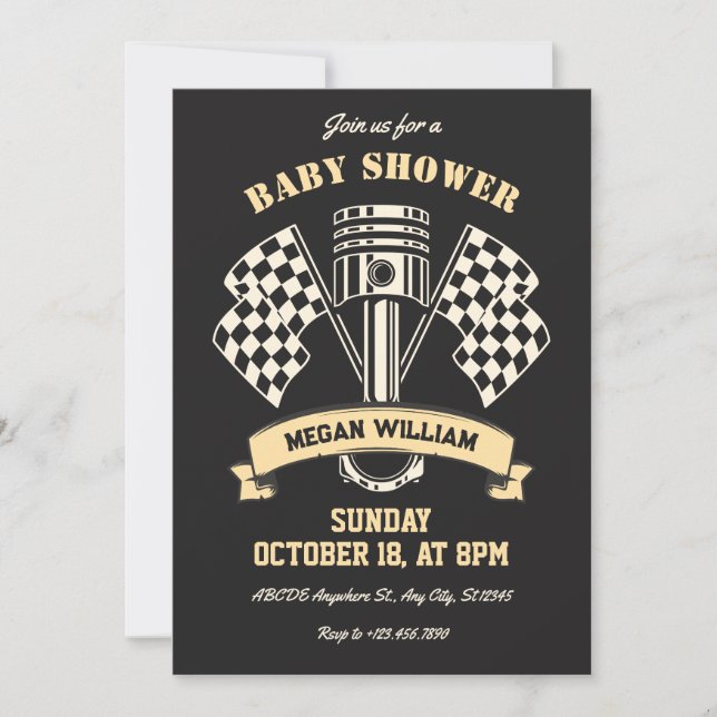 Invitation Baby shower mécanique de course de moto rétro (Devant)