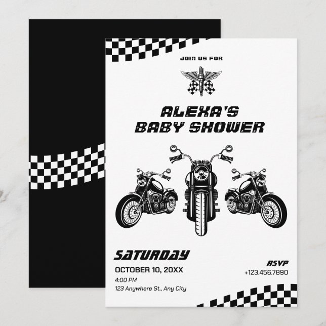 Invitation Baby shower mécanique de moto classique (Devant / Derrière)
