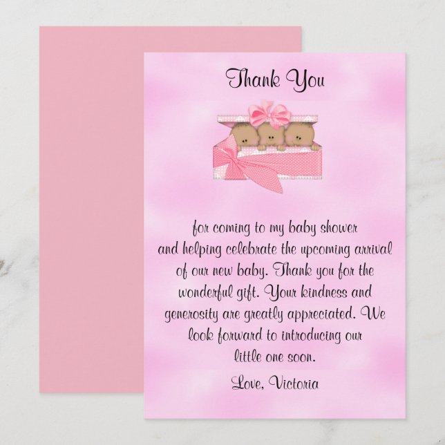Invitation Baby shower Merci C'est Triplets Girl (Devant / Derrière)