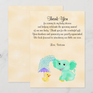 Invitation Baby shower Merci Genre Neutre Eléphant