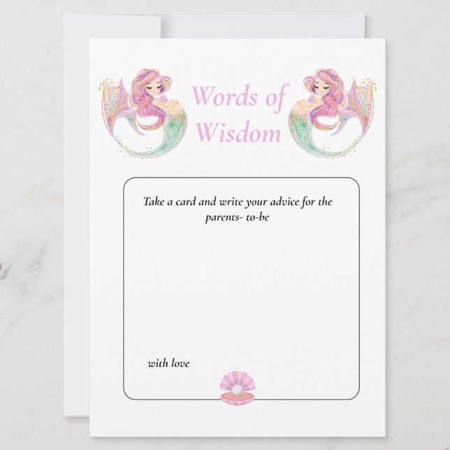 Invitation Baby Shower Mermaid Wisdom.  Rose Sous l'océan (Devant)