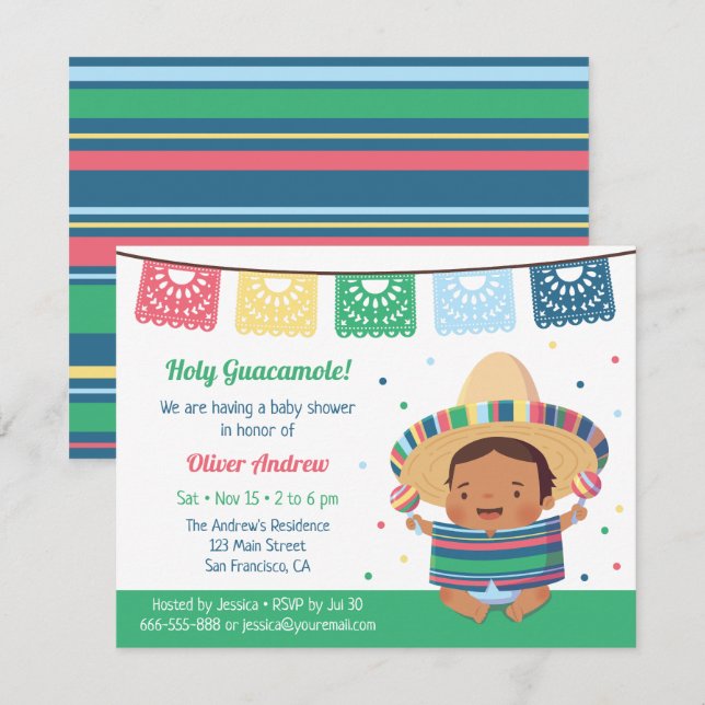 Invitation Baby shower mexicain Cute Fiesta (Devant / Derrière)