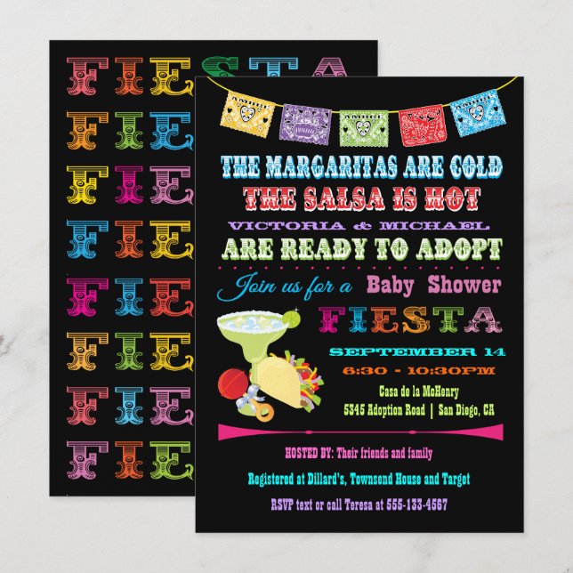 Invitation Baby shower mexicain d'adoption Fiesta (Devant / Derrière)