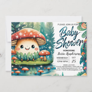 Invitation Baby shower mignon aux champignons enchantant